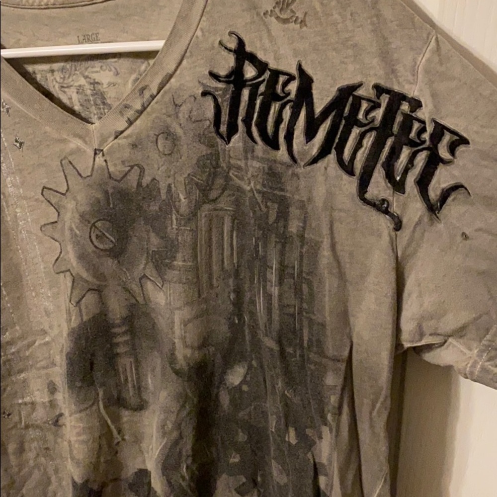 Grey Remetee Short Sleeve Henley T-Shirt (L)